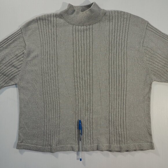 Vintage Arlando Sweater Womens Extra Large Silver Gray Mock Sparkle Shiny Crop - Picture 4 of 12